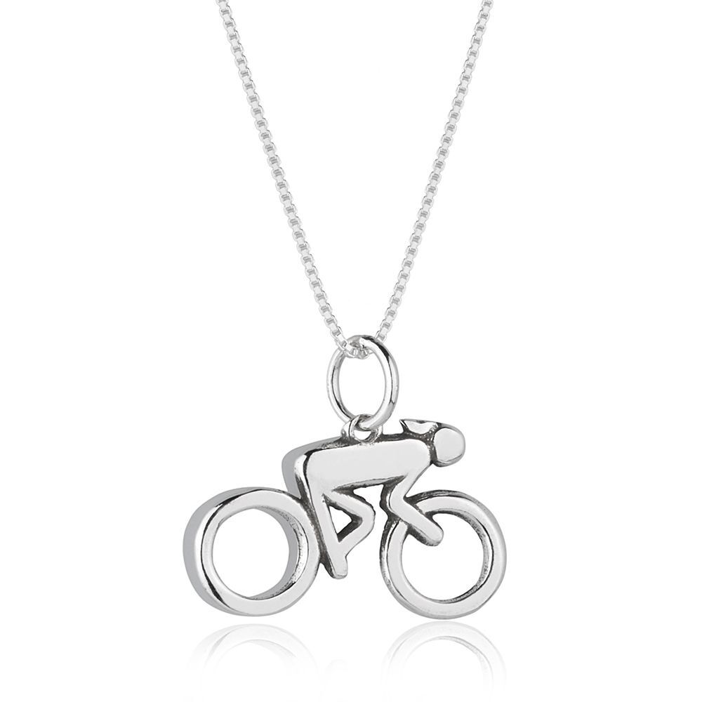 Collar de plata de ley 925 con colgante de bicicleta ciclista